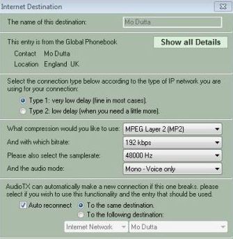 Audio TX Communicator VoiP Session details