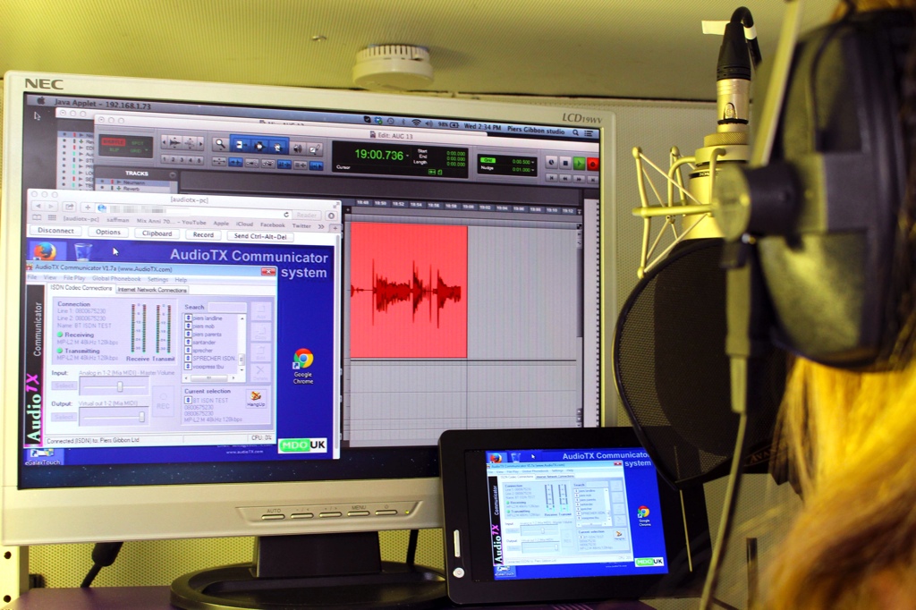 The Piers Gibbon/Louisa Gummer voiceover studio all set-up and using the new AudioTX Communicator